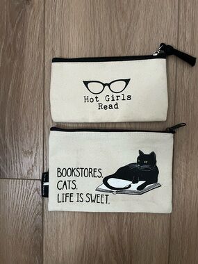 Out of Print Mini Zip Pouches - Cat & 'Hot Girls Read' Prints